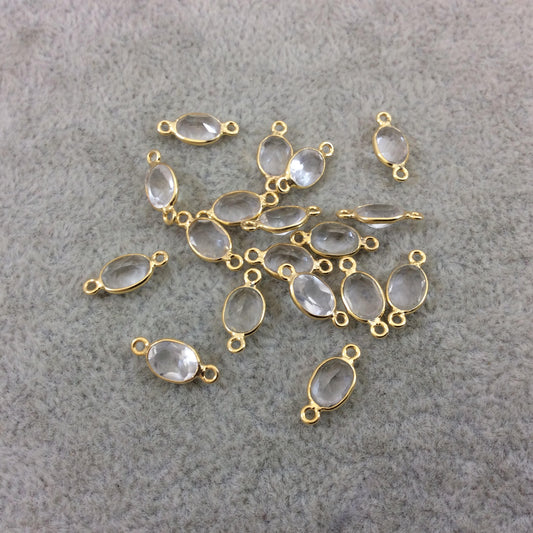 BULK LOT - Pack of Six (6) Gold Vermeil Pointed/Cut Stone Faceted Oval Shaped Clear Natural Quartz Bezel Connectors Measures 5mm x 7mm
