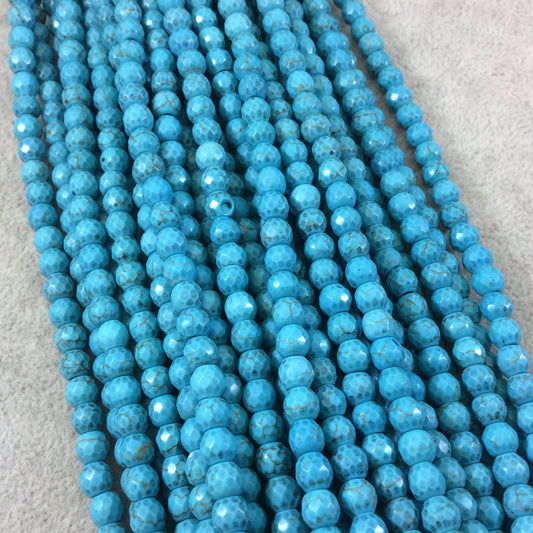6mm Faceted Dyed Veined Turquoise Howlite Round/Ball Shaped Beads - Sold by 14.25" Strands (Approx. 69 Beads) - Quality Gemstone