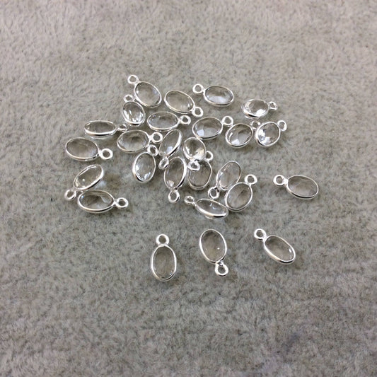 Quartz Bezel | BULK LOT - Pack of Six (6) Sterling Silver Pointed Cut Stone Faceted Oval Shaped Clear Pendants - Measuring 4mm x 6mm