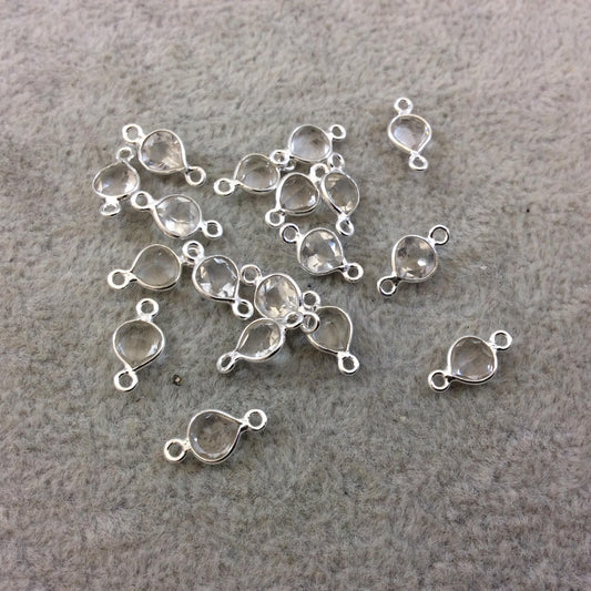BULK LOT - Pack of Six (6) Sterling Silver Pointed/Cut Stone Faceted Heart Shaped Clear Quartz Bezel Connectors - Measuring 5mm x 5mm