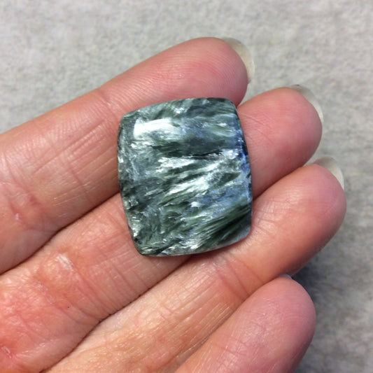 OOAK Natural Green Seraphinite Rectangle Shaped Flat Back Cabochon - Measuring 22mm x 26mm, 4.5mm Dome Height - Gemstone Cab