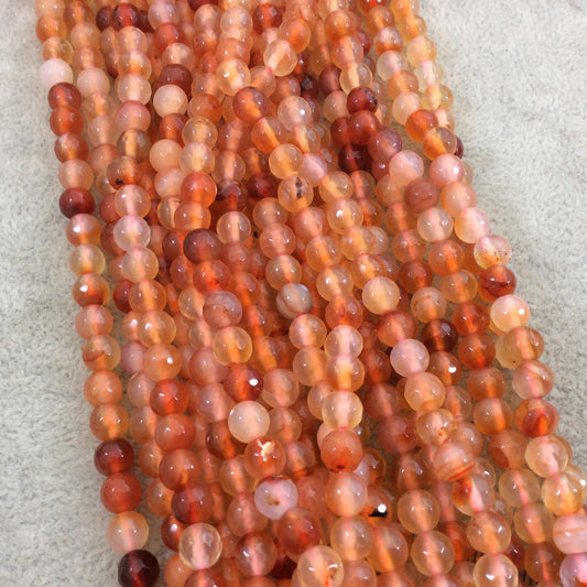 6mm Faceted Mixed Orange Agate Round/Ball Shaped Beads - 15.5" Strand (Approximately 64 Beads) - Natural Semi-Precious Gemstone