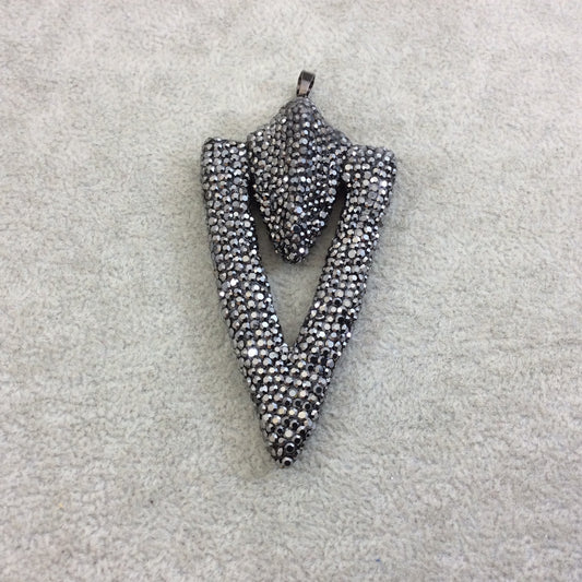 Pave Rhinestone Encrusted Arrowhead/Arrow Shaped Focal Pendant with Gunmetal Plated Bail - Measuring 39mm x 73mm - Sold Individually