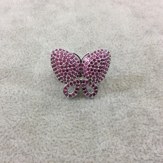 Silver Plated CZ Cubic Zirconia Inlaid Pink Butterfly Bolo Slide Copper - Measures 23mm x 28mm, Approx. - Sold Individually, RANDOM