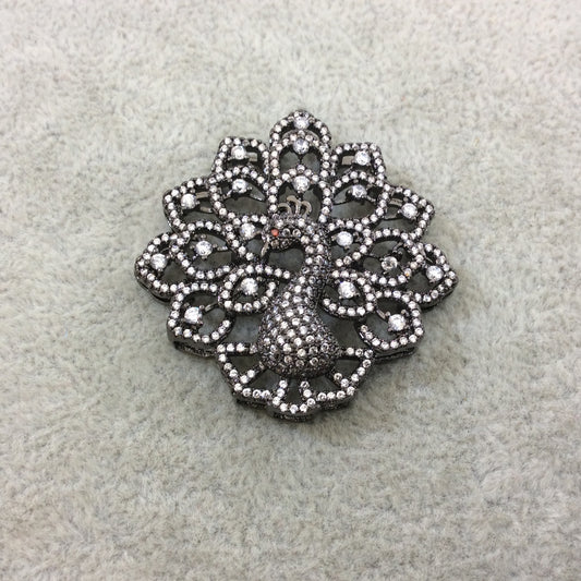 Gunmetal Plated CZ Cubic Zirconia Inlaid Fancy Peacock Copper Slider - Measures 40mm x 40mm, Approx. - Sold Individually, RANDOM