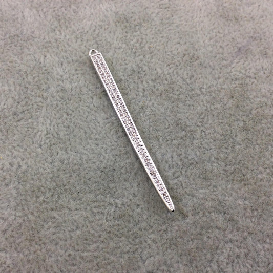 Silver Plated CZ Cubic Zirconia Inlaid Spike Pendant - Measures 5mm x 55mm, Approx. - Sold Individually, RANDOM