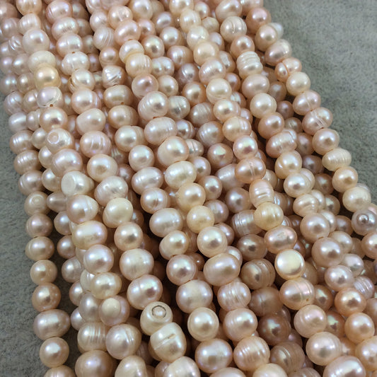 8-9mm AB Quality Natural LARGE HOLE Freshwater Pearl Peach Potato Shaped Beads - 15.5" Strand (Approximately 57 Beads) - Sold by the Strand