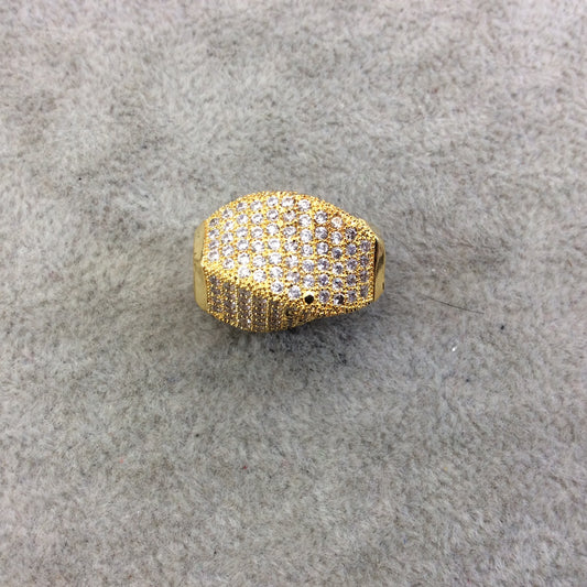 Gold Plated CZ Cubic Zirconia Inlaid Twisted Barrel Bead - Measures 13mmx20mm, Approx. - Sold Individually, RANDOM
