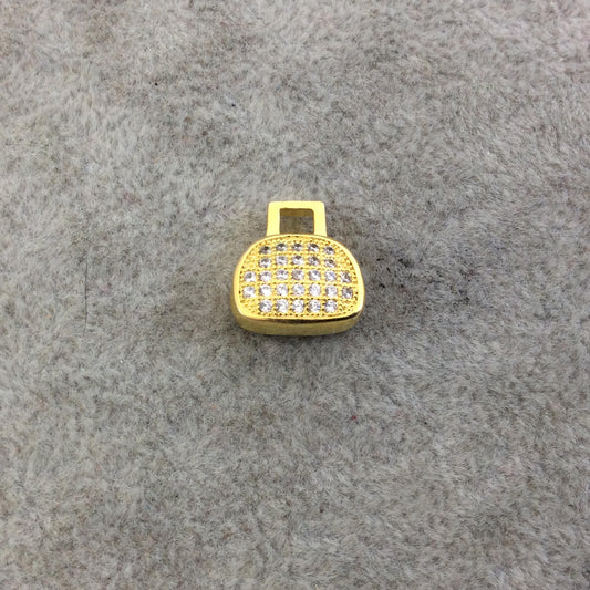 Gold Plated CZ Cubic Zirconia Inlaid Purse Shaped Bead - Measures 12mmx12mm, Approx. - Sold Individually, RANDOM
