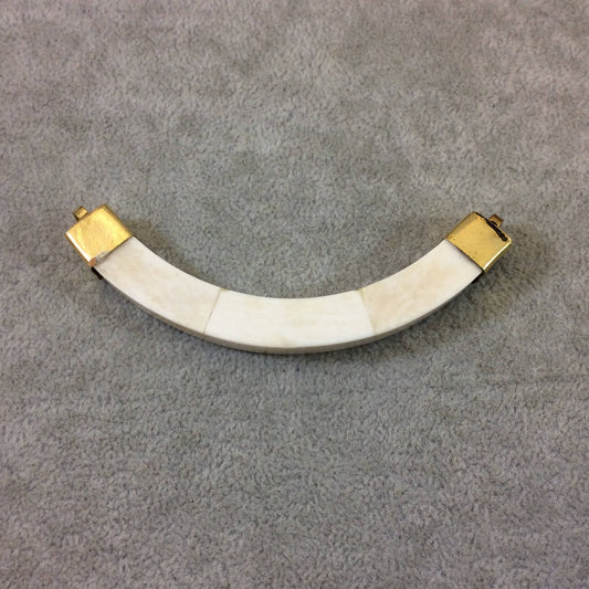 3.5" White/Ivory Double Ended Thick U-Shaped Crescent Shaped Natural Ox Bone Focal Pendant - Measuring 95mm x 30mm