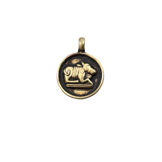 1" Oxidized Gold Plated Rustic Cast Sitting Cow Icon Copper Round/Coin/Disc Pendant with Attached Ring - 22mm Diameter, Approximately