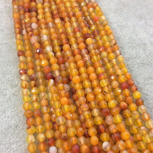 4mm Faceted Mixed Yellow/Orange Agate Round/Ball Shaped Beads - 14.75" Strand (Approximately 95 Beads) - Natural Semi-Precious Gemstone
