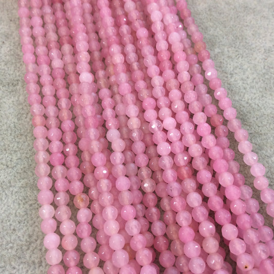 4mm Faceted Light Pink Agate Round/Ball Shaped Beads - 14.75" Strand (Approximately 95 Beads) - Natural Semi-Precious Gemstone