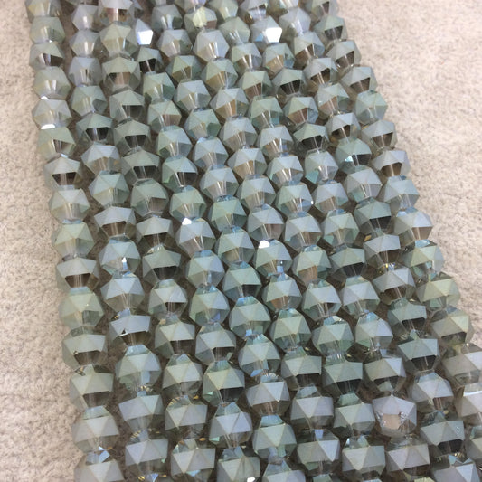 8mm Matte Stripe Glossy Faceted Trans. AB Dark Sage Green Glass Crystal Round/Ball Beads - 12.5" Strands (Approx. 45 Beads) - (CC8MS-086)