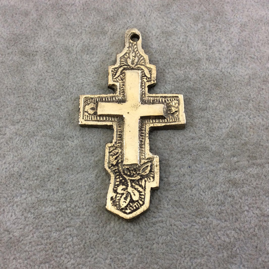 3.25" Heavy Embossed Patterned Oxidized Gold Plated Brass Cross Pendant - Measuring 45mm x 84mm, Approximately - Sold Individually