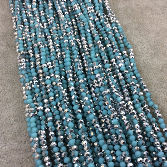 Chinese Crystal Beads | 3mm Faceted Bicolor Aqua Blue Silver Rondelle Shaped Glass Beads