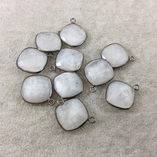 Gunmetal Plated Natural Moonstone Faceted Diamond Shaped Copper Bezel Pendant - Measures 16mmx16mm - Sold Individually, Random