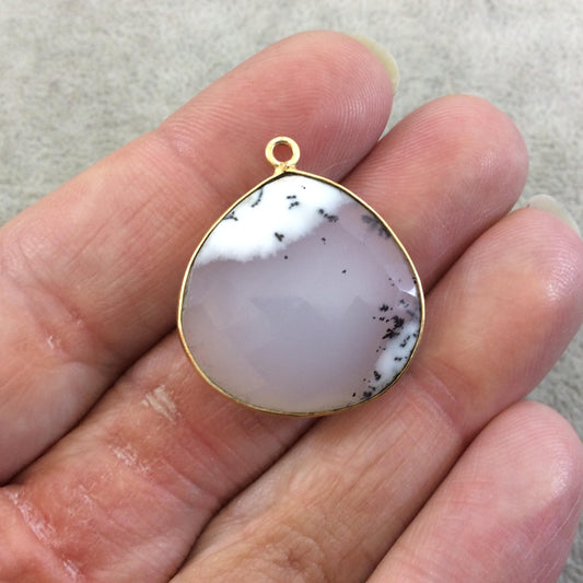 One OOAK Gold Plated Faceted Dendritic Opal Heart Teardrop Shaped Bezel Pendant - Measures ~ 20mmx20mm - Natural Gemstone