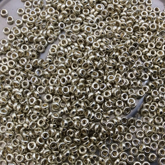 1mm x 2mm Glossy Galvanized Silver Genuine Miyuki Glass Seed Spacer Beads - Sold by 7 Gram Tubes (Approx 770 Beads per Tube) - (SPR2-4201)