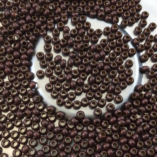 Size 11/0 Glossy Finish Dark Brown Coated Brass Seed Beads with 1.1mm Holes - Sold by 2", 13 Gram Tubes (~700 Beads per Tube) - (MT11-DKBWN)