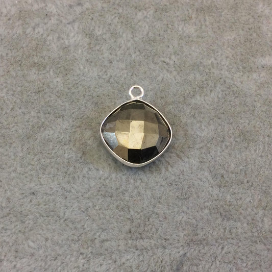 Sterling Silver Faceted Diamond Shaped Natural Pyrite Bezel Pendant Component - Measuring 18mmx18mm - Sold Individually, Random