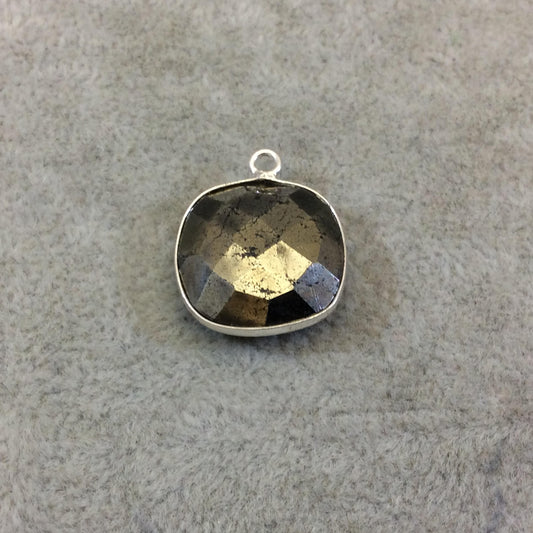Sterling Silver Faceted Square Shaped Natural Pyrite Bezel Pendant Component - Measuring 16mmx16mm - Sold Individually, Random