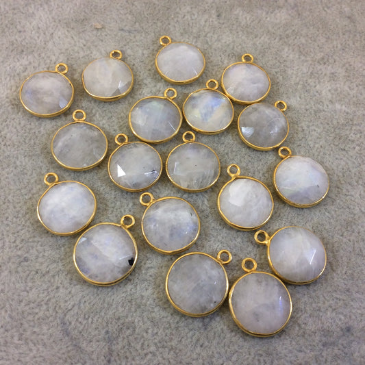 Jeweler's Lot OOAK Gold Plated Natural Moonstone Faceted Flat Back Round Assorted Copper Bezel Pendants "MS-3" - ~15mm Mix Sold As Shown!
