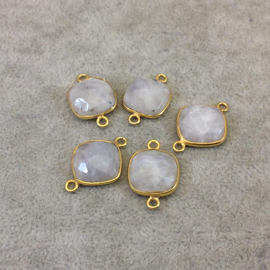 Jeweler's Lot OOAK Gold Plated Natural Moonstone Faceted Flat Back Square Mix Assorted Copper Bezel Connectors "MS-17" 14mm - Sold As Shown!
