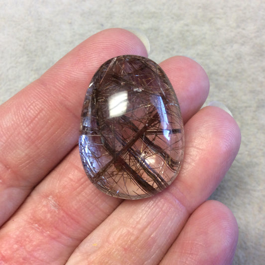 OOAK Natural Rutilated Quartz Egg/Oval Shaped Cabochon "D" - Measuring 24mm x 32mm, 15.1mm Total Height - High Quality Gemstone
