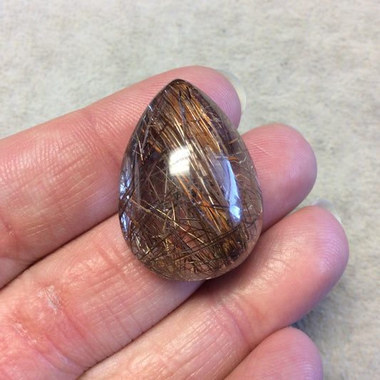 OOAK Natural Rutilated Quartz Teardrop/Pear Shaped Cabochon "J" - Measuring 22mm x 30.5mm, 14.6mm Total Height - High Quality Gemstone