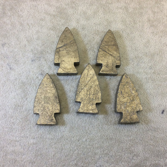 Half-Drilled Polished Arrow Shaped Natural Pyrite Pendant with 1mm Drilled Half Hole - Measures 20mm x 40mm, Approx. - Individual, Random