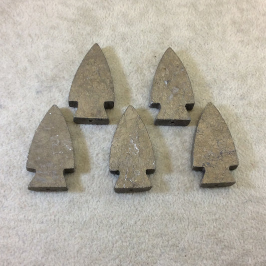 Half-Drilled Matte Arrow Shaped Natural Pyrite Pendant with 1mm Drilled Half Hole - Measures 20mm x 40mm, Approx. - Individual, Random