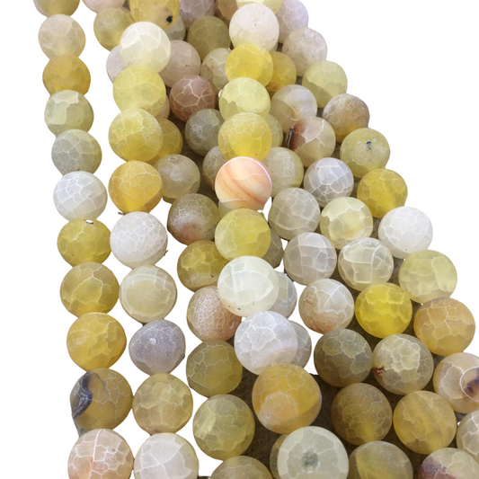 10mm Natural Matte Light Yellow Crackle/Veined Agate Round/Ball Shaped Beads with 1mm Holes - 14.5" Strand (~37 Beads) - Quality Gemstone