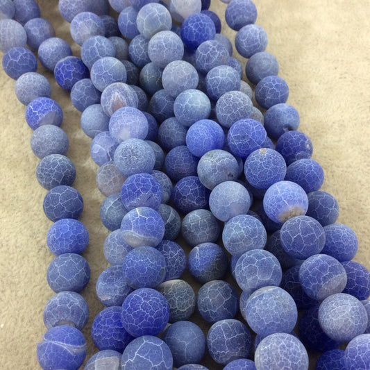 12mm Natural Matte Indigo Crackle/Veined Agate Round/Ball Shaped Beads with 1mm Holes - 15.25" Strand (~32 Beads) - Quality Gemstone