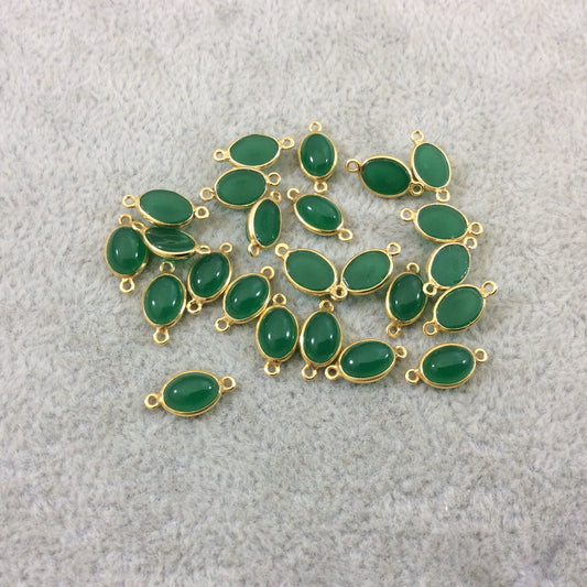 BULK LOT - Pack of Six (6) Gold Vermeil Flat Back Smooth Oblong Oval Shaped Natural Green Onyx Bezel Connectors - Measures 5mm x 7mm