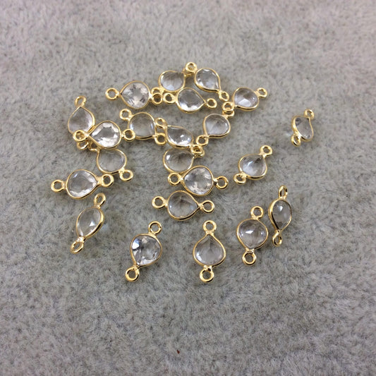 BULK LOT - Pack of Six (6) Gold Vermeil Pointed/Cut Stone Faceted Heart Shaped Clear Natural Quartz Bezel Connectors Measures 5mm x 5mm
