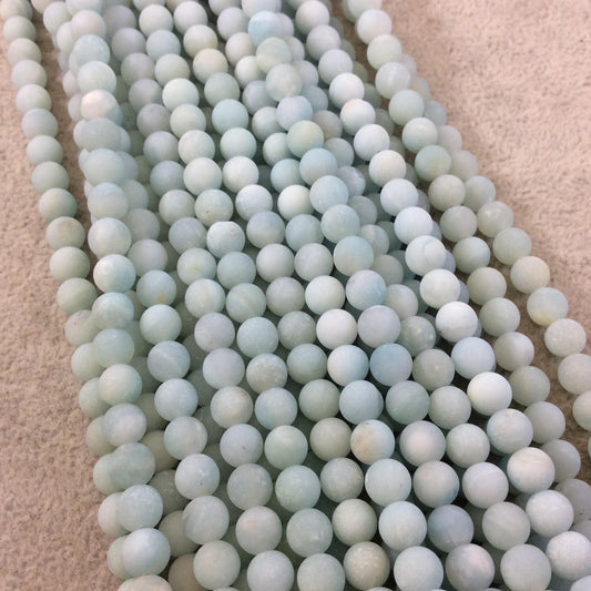 6mm Matte Smooth Round Blue-Green Amazonite Beads - 15.25" Strand (Approximately 65 Beads) - Natural Semi-Precious Gemstone