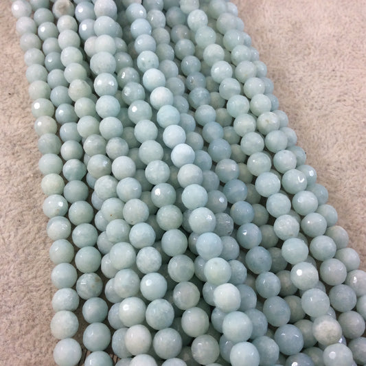6mm Faceted Round Blue-Green Amazonite Beads - 15.5" Strand (Approximately 67 Beads) - Natural Semi-Precious Gemstone