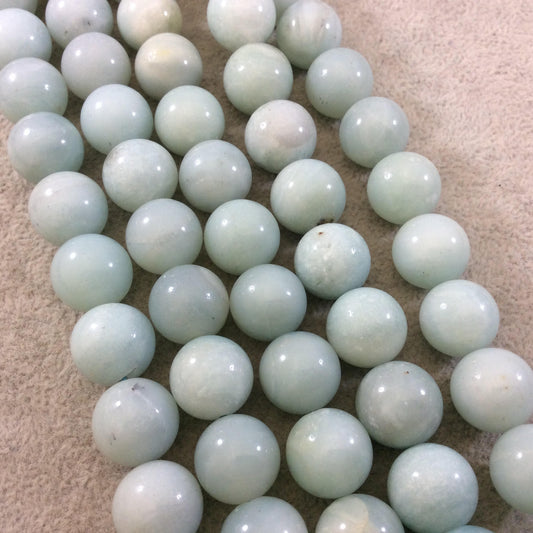 14mm Smooth Round Blue-Green Amazonite Beads - 15.5" Strand (Approximately 28 Beads) - Natural Semi-Precious Gemstone