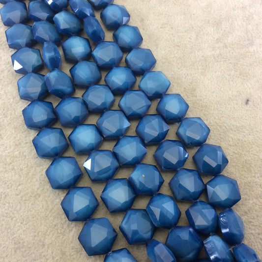 15mm x 15mm Glossy Finish Faceted Cerulean Blue Chinese Crystal Hexagon Beads - Sold by 12.5" Strands (Approx. 24 Beads) - (CC15150-24)