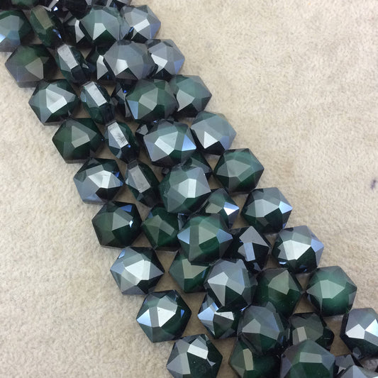 15mm x 15mm Glossy Finish Faceted Deep Pine Green Chinese Crystal Hexagon Beads - Sold by 12.5" Strands (Approx. 24 Beads) - (CC15150-23)