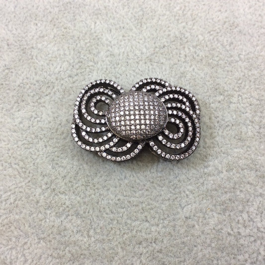 Gunmetal Plated CZ Cubic Zirconia Inlaid Ornate Bow Shaped Copper Slider - Measures 25mm x 35mm, Approx. - Sold Individually, RANDOM