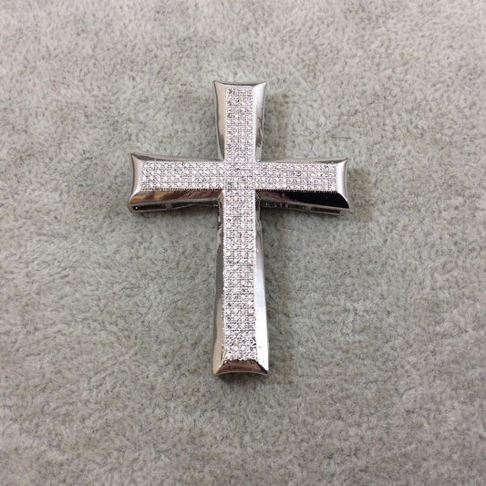 Silver Plated CZ Cubic Zirconia Large Cross Shaped Copper Slider - Measures 40mmx 53mm, Approx. - Sold Individually, RANDOM