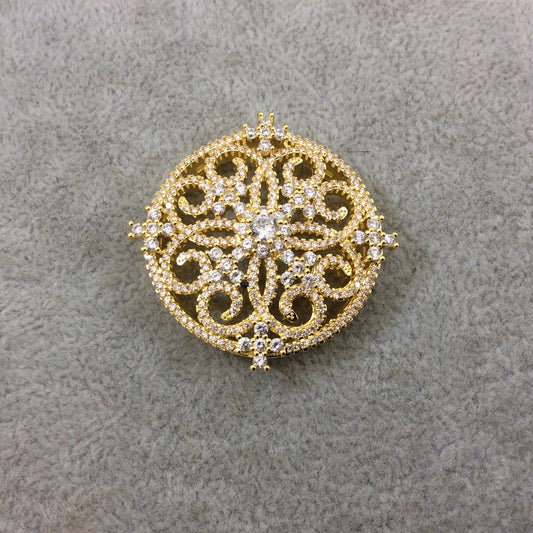 Gold Plated CZ Cubic Zirconia Circle and Hearts Shaped Copper Slider - Measures 40mm, Approx. - Sold Individually, RANDOM