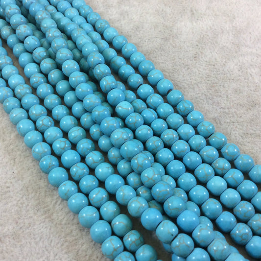 6mm Dyed Turquoise Howlite Smooth Finish Round/Ball Shaped Beads with 1.5mm Holes - 7.5" Strand (Approx. 37 Beads) - LARGE HOLE BEADS