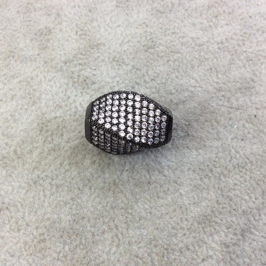 Gunmetal Plated CZ Cubic Zirconia Inlaid Twisted Barrel Bead - Measures 13mmx20mm, Approx. - Sold Individually, RANDOM