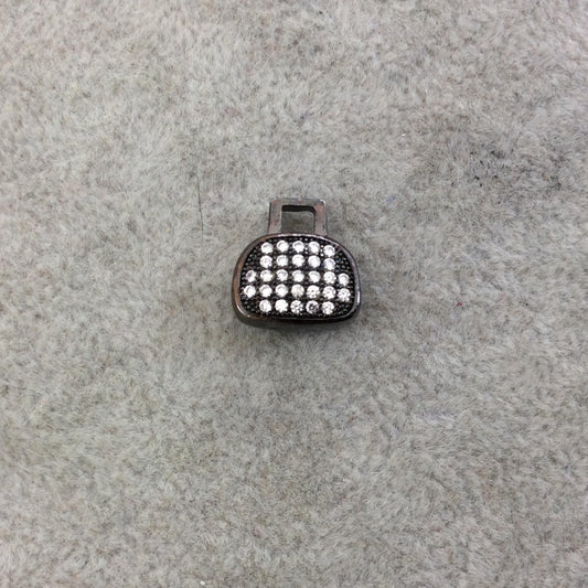 Gunmetal Plated CZ Cubic Zirconia Inlaid Purse Shaped Bead - Measures 12mmx12mm, Approx. - Sold Individually, RANDOM
