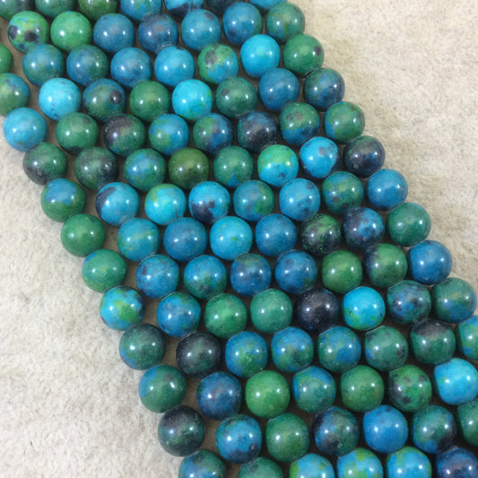 Dyed Blue-Green Chrysocolla Smooth Glossy Round/Ball Shaped Beads with Large Hole- 7.5" Strand- Available in 6mm, 8mm & 10mm