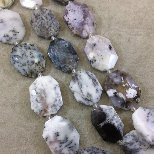 23-28mm x 34-37mm Faceted Dendritic Opal Flat Oval/Octagon Beads - 15" Strand (Approximately 10 Beads) - Natural Semi-Precious Gemstone