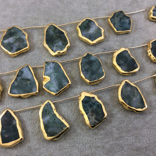 Moss Agate Beads - Gold Electroplated Moss Agate Top Drilled Semi Precious Indian Gemstone Beads - 16mm x 26mm